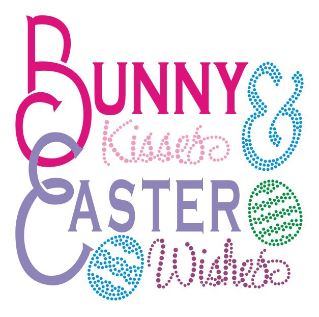 Bunny Kisses Easter Wishes Iron on Glitter Rhinestone Transfer Decal